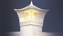 Classy_Caps_Outdoor_Solar_Fence_Deck_Light_Post_Cap_Interesting_Oriental_Asain_Asian_Chinese_Design_White_4x4_5x5_Ambience_SL092_Night