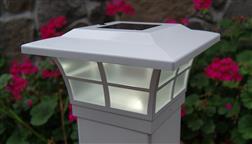 Classy_Caps_Outdoor_Solar_Fence_Deck_Light_Post_Cap_5x5_5_Inch_LED_PVC_Vinyl_White_Decorative_Prestige_SL085_Flower_Night