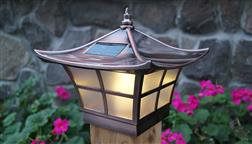 Classy_Caps_Outdoor_Solar_Fence_Deck_Light_Post_Cap_Interesting_Oriental_Asain_Asian_Chinese_Design_Copper_4x4_Ambience_SL094_Garden