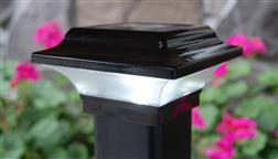 Classy_Caps_Outdoor_Solar_Post_Cap_2x2_2-5_3x3_2_3_Inch_Post_Aluminum_Black_SL082B_Mounted_Night