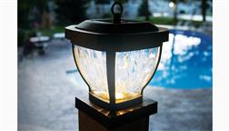 Classy_Caps_Solar_Fence_Light_Glass_4x4_Lantern_Bronze_Machester_SL994_Lit_Up