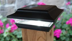 Classy_Caps_Solar_Outdoor_Lighting_Post_Deck_Fence_Cap_4x4_5x5_Bright_LED_Light_Solar_Black_SL211B_Lit_Night_No_Wire