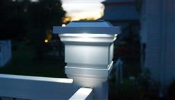 Classy_Caps_Solar_Outdoor_Lighting_Post_Deck_Fence_Cap_4x4_5x5_White_Vinyl_PVC_Cap_Classy_SL074W_Night