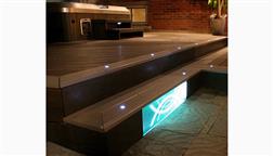 DeKor_Ultimate_Deck_Lighting_Modern_Design_Cool_Hip_Glass_Lighting_Blue_Frosted_Pattern_Hot_Tub_Outside_Lit_Up_Accent