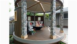 Deckorators_Faux_Stone_Post_Cover_8x8_Post_Sleeve_Fake_Stone_Rock_Fieldstone_Gray_Full_Stackable_Patio_Example