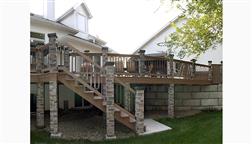 Deckorators_Faux_Stone_Post_Cover_8x8_Post_Sleeve_Fake_Stone_Rock_Fieldstone_Gray_Full_Stackable_Patio_Stairs_Example