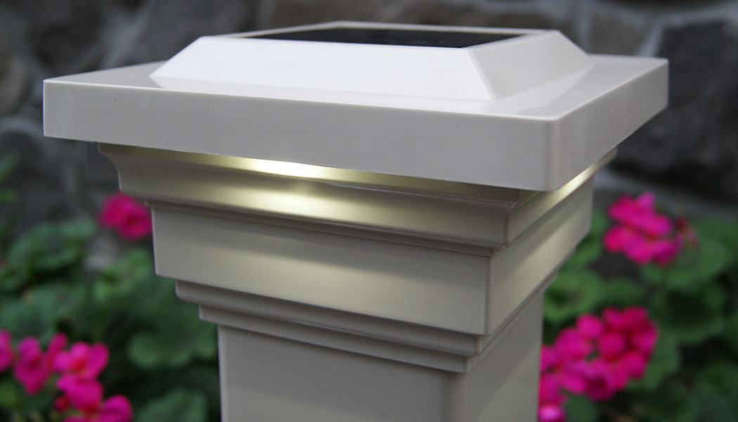 Regal 4x4 White and Tan PVC Solar Post Caps by Classy Caps