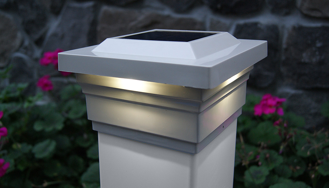 Majestic 5x5 White and Tan Vinyl Solar Post Caps by Classy Caps