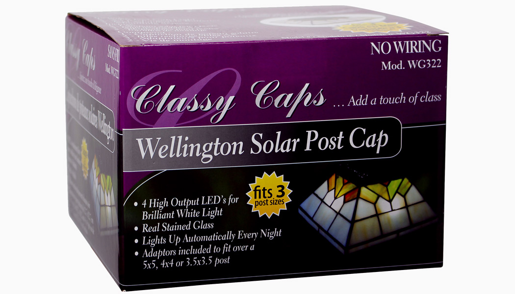 Wellington 4x4 and 5x5 Stained Glass Solar Post Cap by Classy Caps