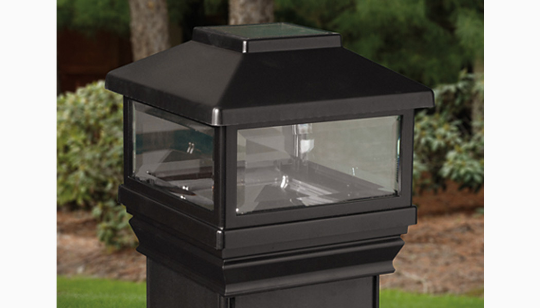 Black 5x5 Solar Post Caps for CXT Railing by Deckorators
