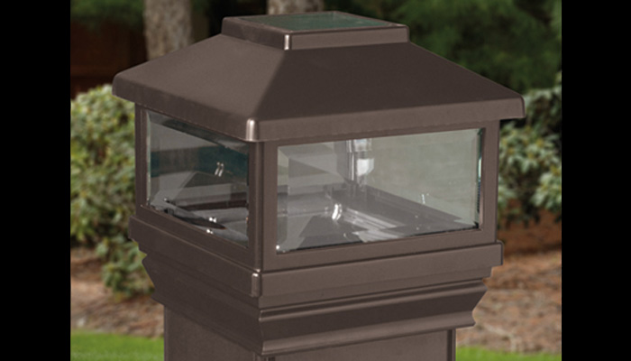 Dark Walnut 5x5 Solar Post Caps for CXT Railing by Deckorators