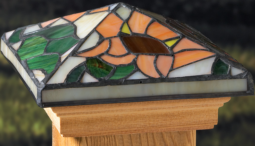 Tiffany Sunflower Stained Glass Post Caps by Deckorators