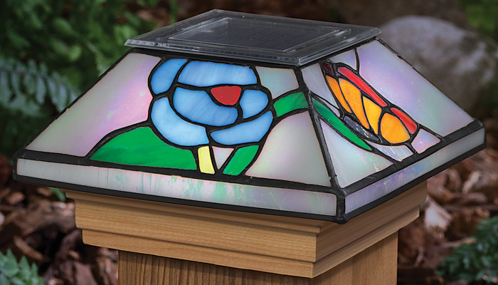 Tiffany-Style Glass Butterfly Solar Post Cap