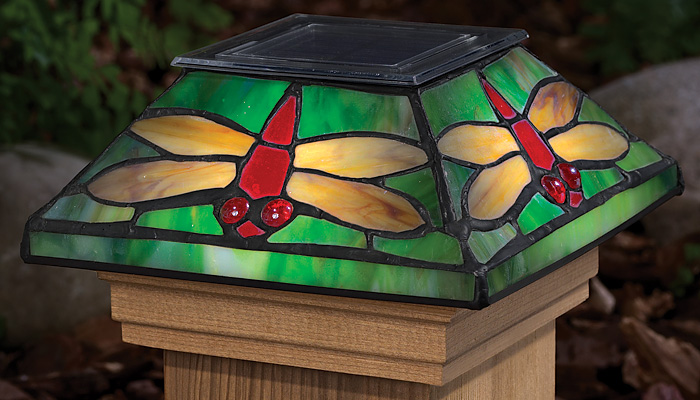 Tiffany-Style Glass Dragonfly Solar Post Cap